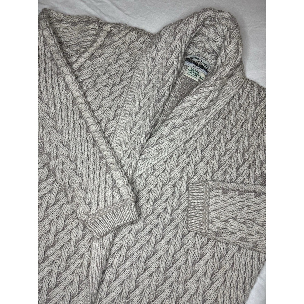 Aran Crafts Ireland White Merino Wool Edge to Edge Cardigan Sweater Women XXL